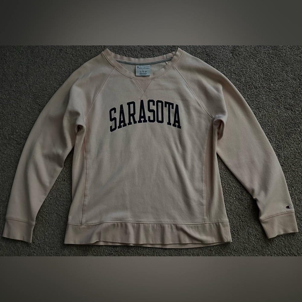 Champion Cream/Pink Crew Neck Sweater